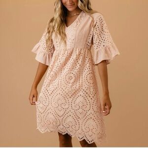 ROOLEE Cream Flutter Sleeve V-Neck Sundress